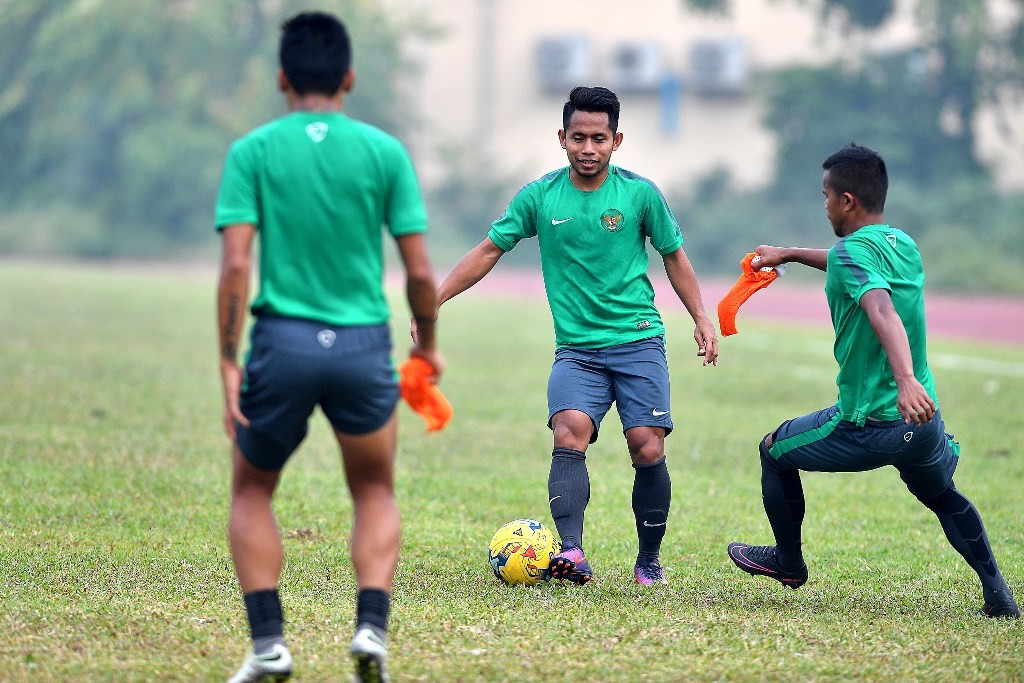 Andik Vermansah saat berlatih di Timnas Indonesia (Foto: ANTARA FOTO/Widodo S. Jusuf)