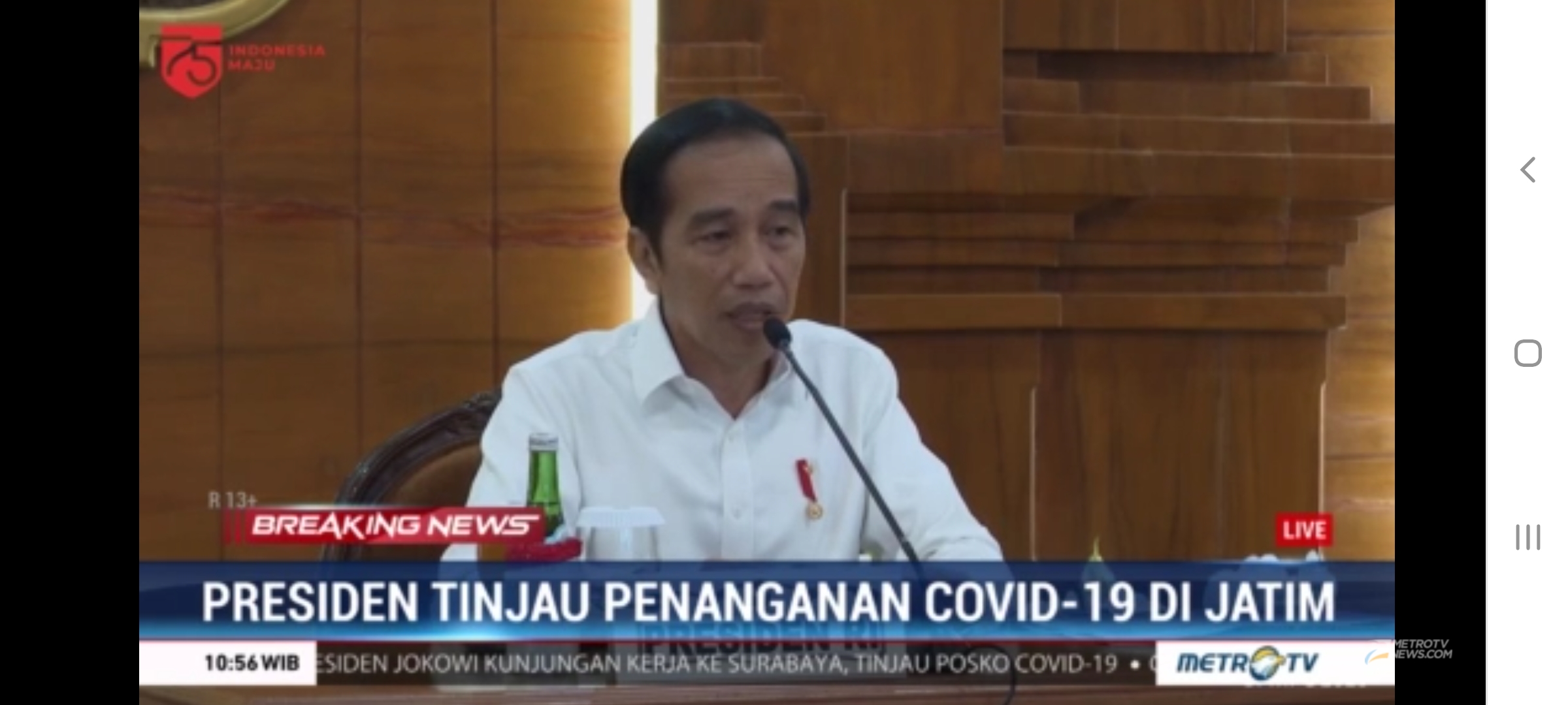 Tangkapan layar saat Presiden Jokowi memberikan arahan terkait penanganan Covid-19 di Gedung Grahadi Surabaya. 