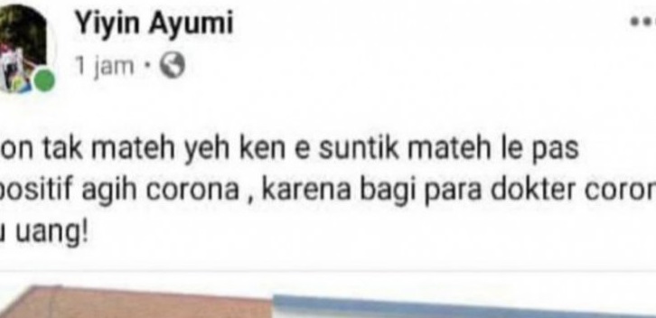 Postingan di akun Fb Yiyin Ayumi ini memantik kemarahan para tenaga kesehatan di Sampang hingga berujung laporan polisi (foto/Istimewa) 