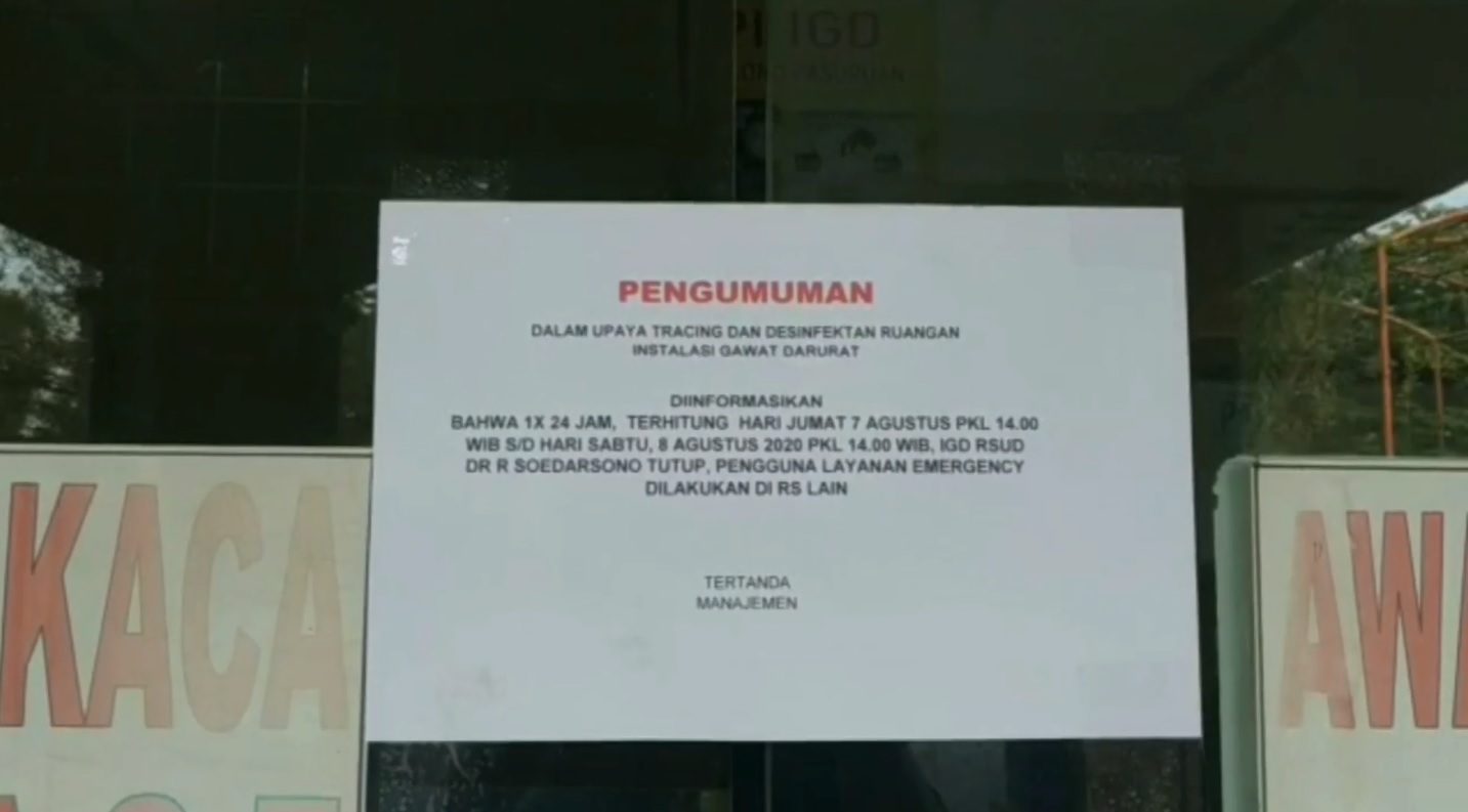 Nakes Postif Covid-19, Layanan Pasien di Ruang IGD dr R Soedarsono Ditutup