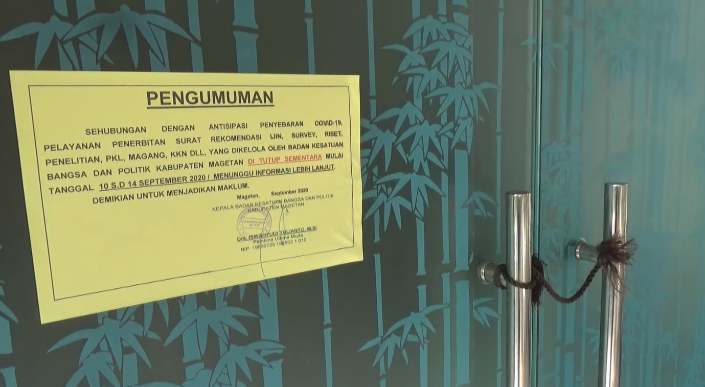 Pegawai Terpapar Korona, Kantor Satpol PP dan Kesbangpol Magetan Ditutup