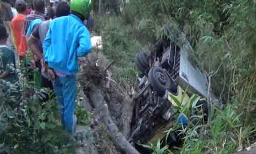 Tabrak Pohon, Truk Boks Terguling di Ngawi