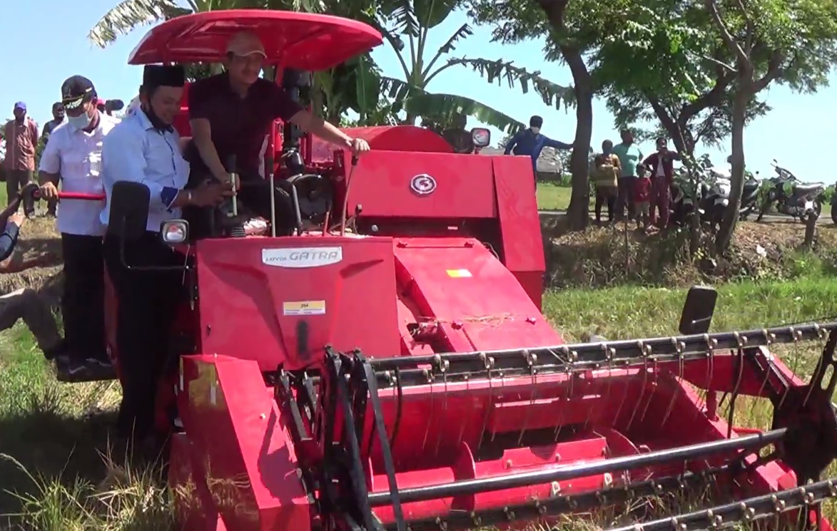 Wakil Ketua Komisi IV  DPR dari Fraksi Partai Nasdem Hasan Aminuddin.  menjajal traktor yang diberikan kepada para petani di Probolinggo. (metrotv) 