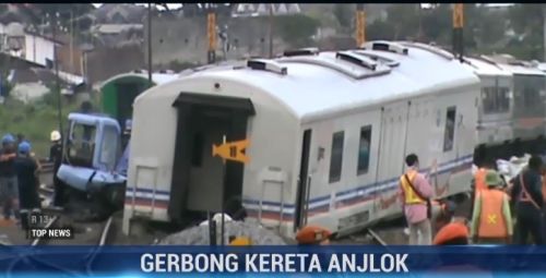 Kereta KA Gajayana anjlok setelah meluncur tanpa lokomotif (Foto / Metro TV)