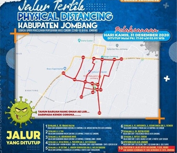 Malam Tahun Baru, Ini Daftar Penutupan Ruas Jalan di Jombang