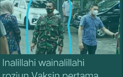 Foto hoaks vaksin kasdim Gresik yang meninggal usai disuntik sinocav, padahal yang ada difoto itu bukanlah Mayor Inf Sugeng Riyadi melainkan Danramil Kebomas Kodim 0817/Gresik Mayor Kav Gatot Supriyono (Foto / Metro TV)