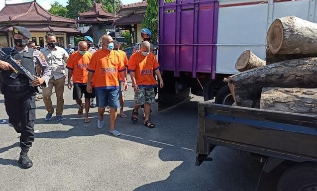 Lima tersangka diamankan setelah kedapatan mencuri kayu di hutan Ponorogo (Foto / Metro TV)