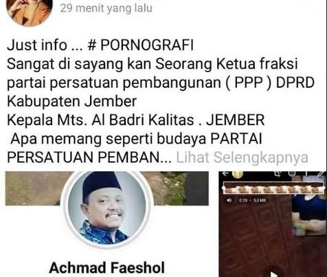 Tangkapan layar sebuah unggahan di Facebook berisi rekaman video call porno yang dilakukan Achmad Faeshol dengan seorang wanita (Foto/ Istimewa)