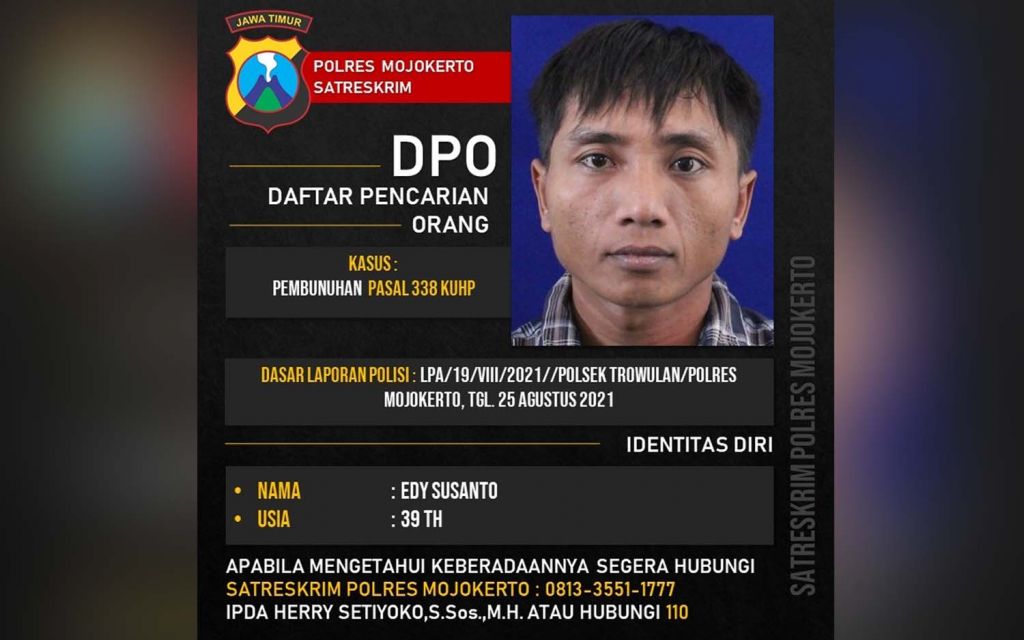 Polisi Sebar Foto Pelaku Pembunuhan Mojokerto, Ini Tampangnya