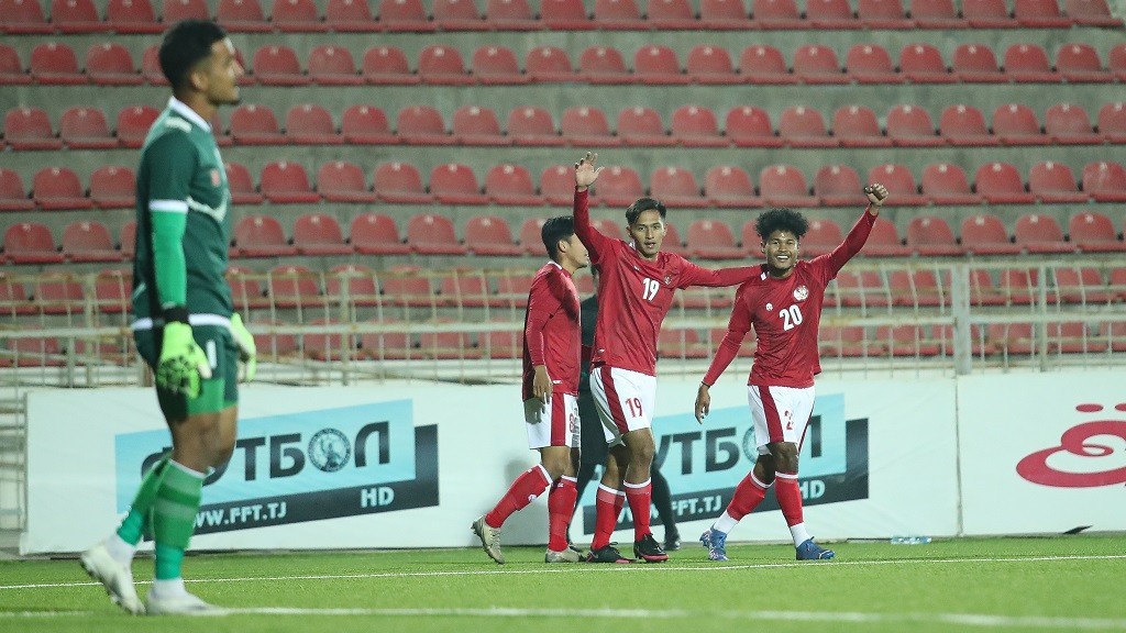Selebrasi gol para pemain timnas U-23 ketika menghadapi Nepal. (Foto: Dokumentasi PSSI)