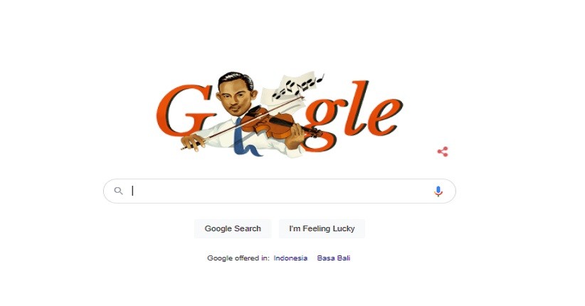 Google Doodle hari ini menampilkan sosok pahlawan nasional, Ismail Marzuki (Foto / Google)