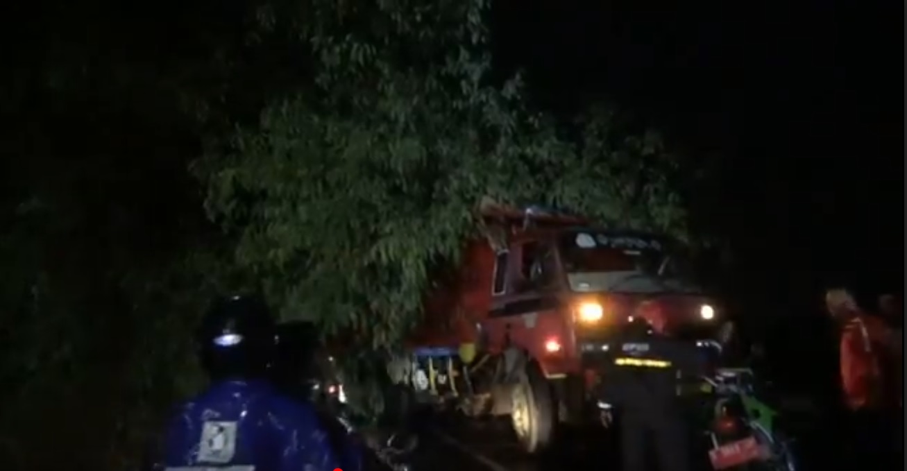 Pohon tumbang menimpa truk fuso di Jombang, Jawa Timur. (metrotv)