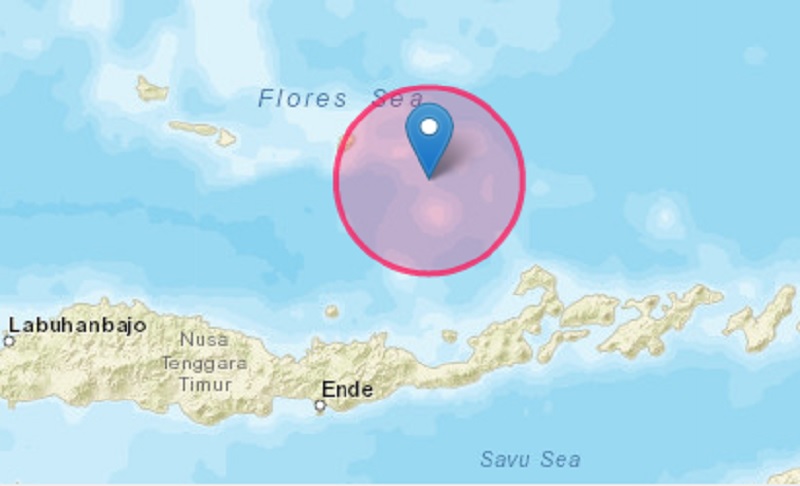 Titik gempa di Larantuka, NTT, Selasa, 14 Desember 2021. (tangkapan layar situs BMKG)