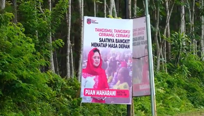 Baliho Puan Maharani tersebar di sepanjang jalan menuju lokasi erupsi Semeru (Foto/ Istimewa)