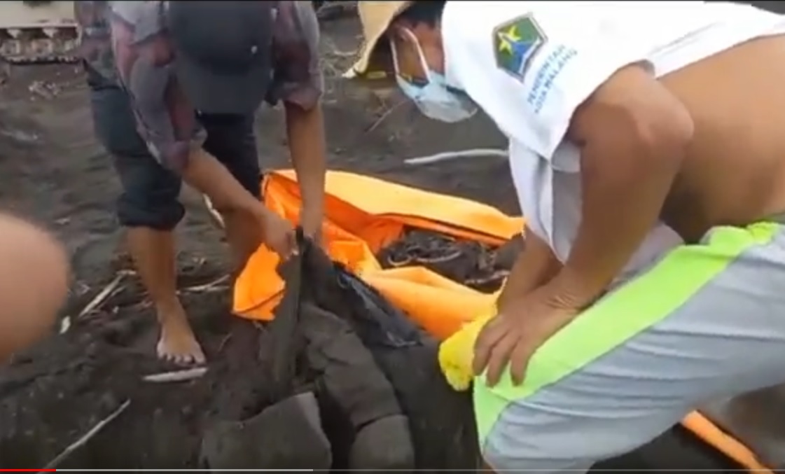 Petugas gabungan melakukan evakuasi korban erupsi semeru. (metrotv)