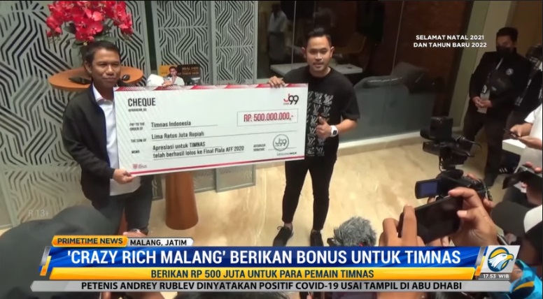 Kucurkan Bonus Rp 500 Juta, Crazy Rich Malang Janjikan Rp 1 Miliar Jika Timnas Juara AFF