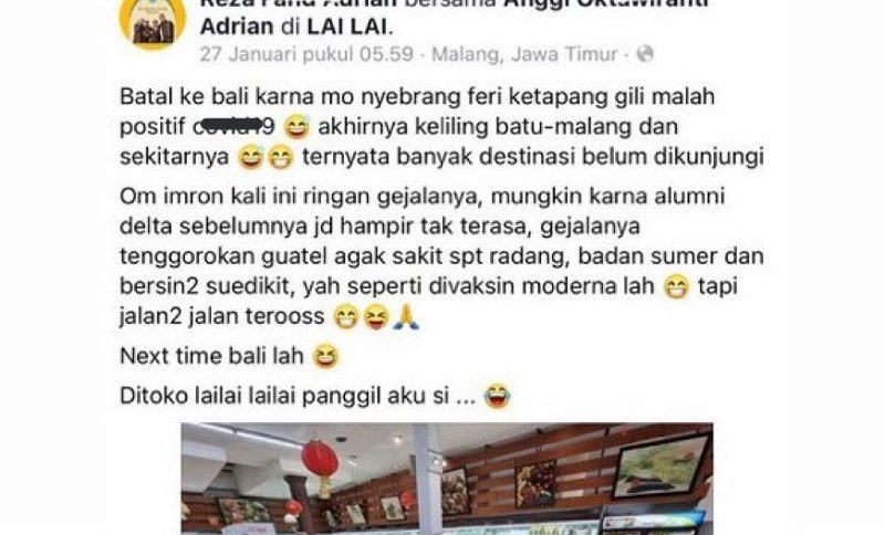 Postingan viral di Malang salah satu wisatawan pelesir dalam kondisi positif covid-19 (Foto / Istimewa)