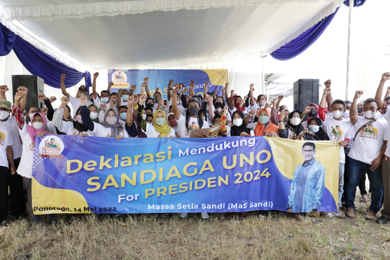 Massa Setia Sandi Ponorogo dukung terhadap Menparekraf Sandiaga Salahuddin Uno untuk maju dalam kontestasi pemilihan presiden (Pilpres) 2024 (Foto / Metro TV)