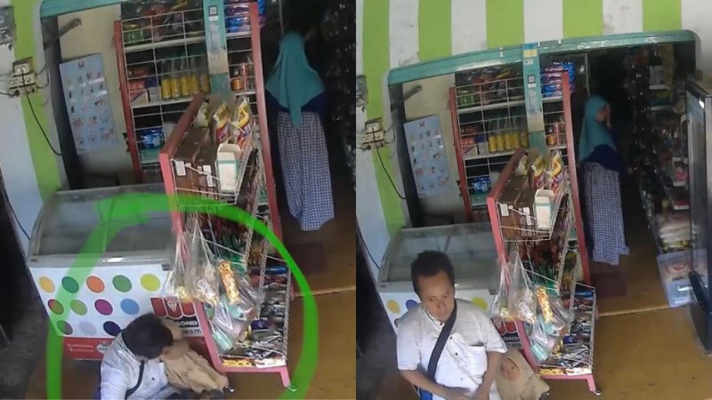 Tangkapan layar rekaman CCTV saat seorang pria menciumi anak di depan toko (Foto / Istimewa)