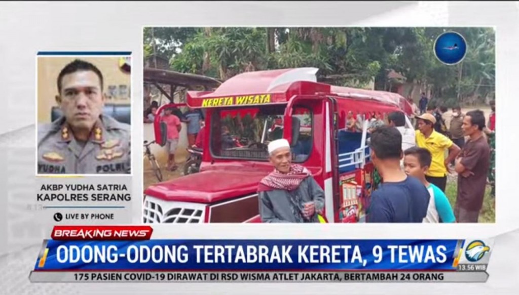 Tabrakan antara kereta api dan odong-odong di di Desa Silebu, Kecamatan Kragilan, Kabupaten Serang.