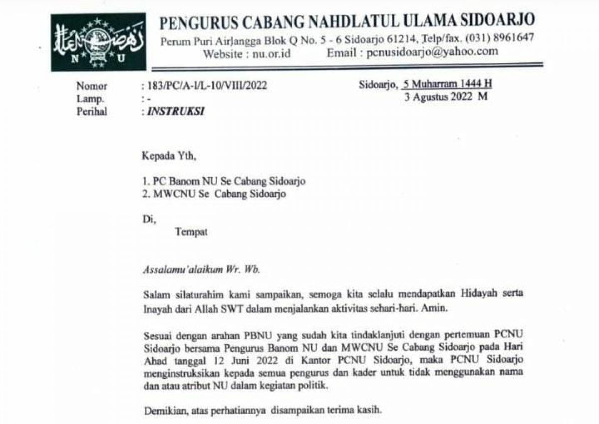 PCNU Sidoarjo Larang Warga Nahdliyin Pakai Atribut NU, Gegara Muhaimin?