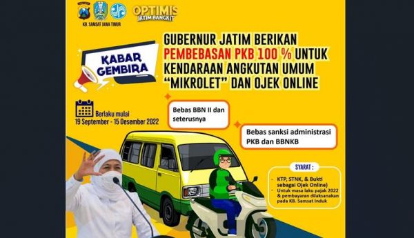 Hore, Pemprov Jatim Bebaskan Pajak Mikrolet dan Ojek Online 100 Persen