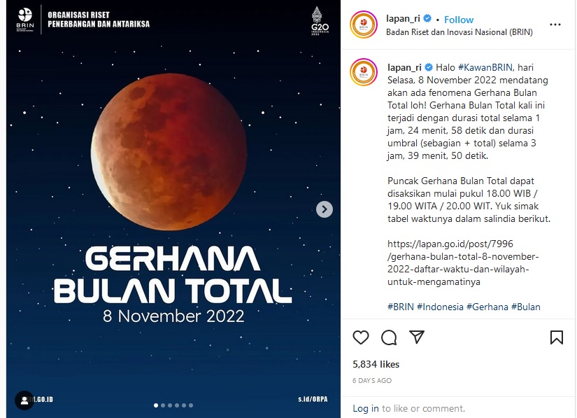 Gerhana Bulan Total Terjadi 8 November 2022, Catat Waktunya