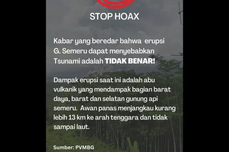 Klarifikasi informasi hoaks dari PVMBG (ANTARA/HO-Tangkapan layar medsos PVMBG)