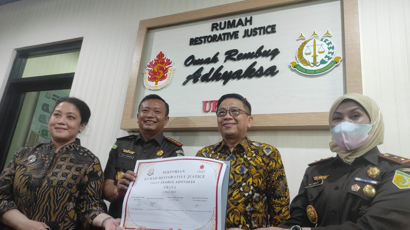 Kejaksaan Tinggi (Kejati) Jawa Timur bersama Universitas Surabaya (Ubaya) membuka Rumah Restorative Justice (RJ) (Foto/Istimewa)