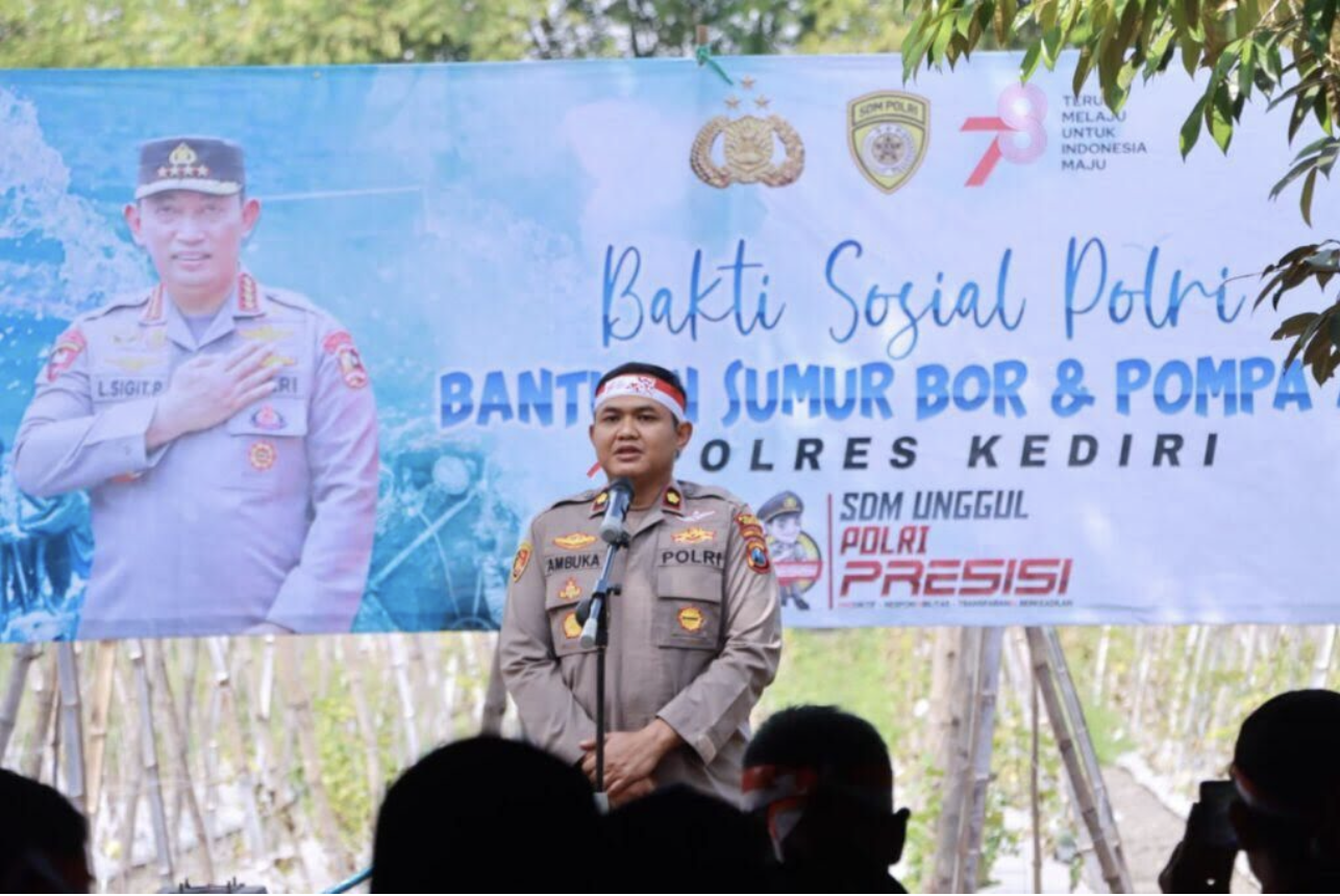 Atasi Kemarau Panjang, Polres Kediri Beri Bantuan Sumur Bor dan Pompa Air di Desa Gempolan