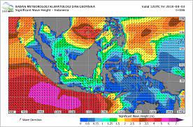 Peta gelombang tinggi di perairan Indonesia. BMKG