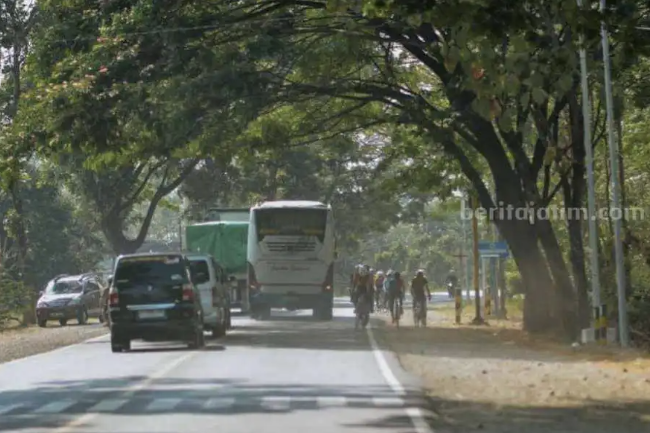 Pesepeda Tulungagung Terpaksa Turun ke Aspal Hindari Bus yang Menyalip